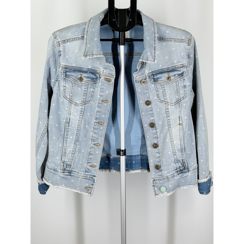 Matilda Jane Polka Dot Denim Jacket Light Wash Frayed Hem Small